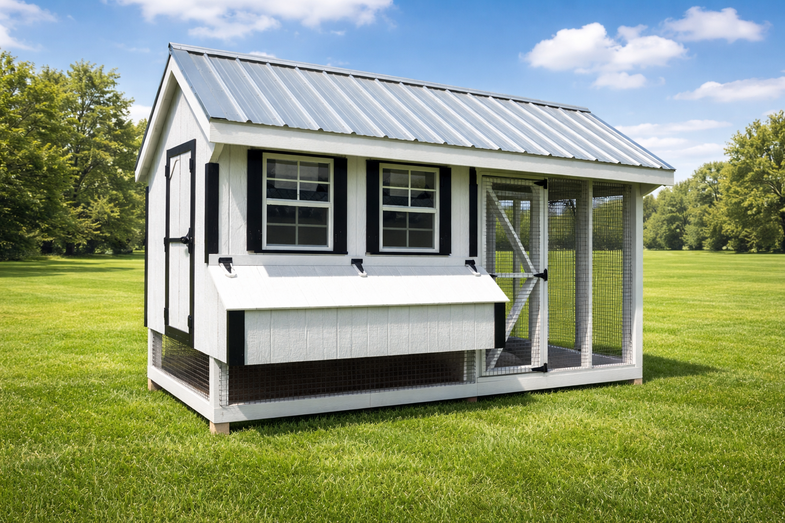 7x12 Quaker Combination — White & Black Trim chicken coop