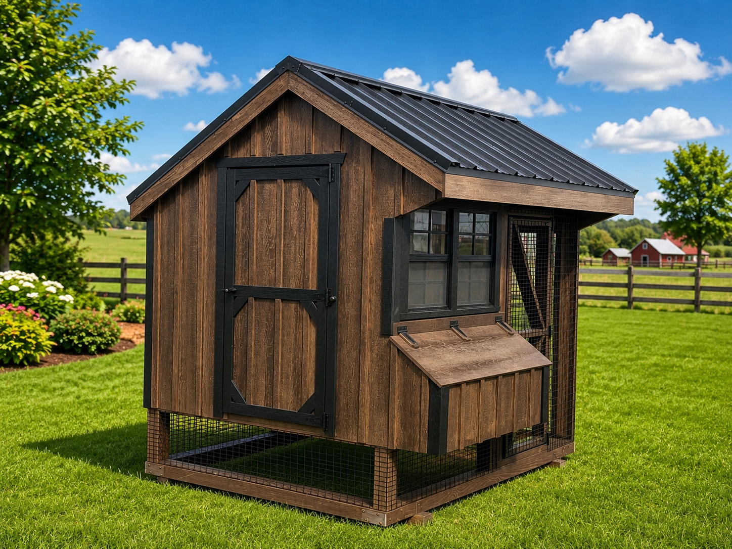 6x8 Quaker Combination — Chestnut Brown chicken coop
